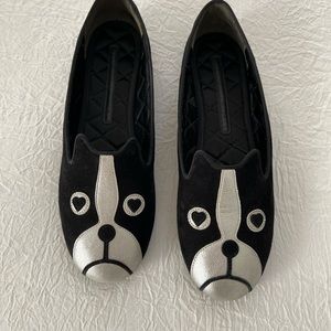 Marc Jacobs dog face flat, black and silver color, size 8